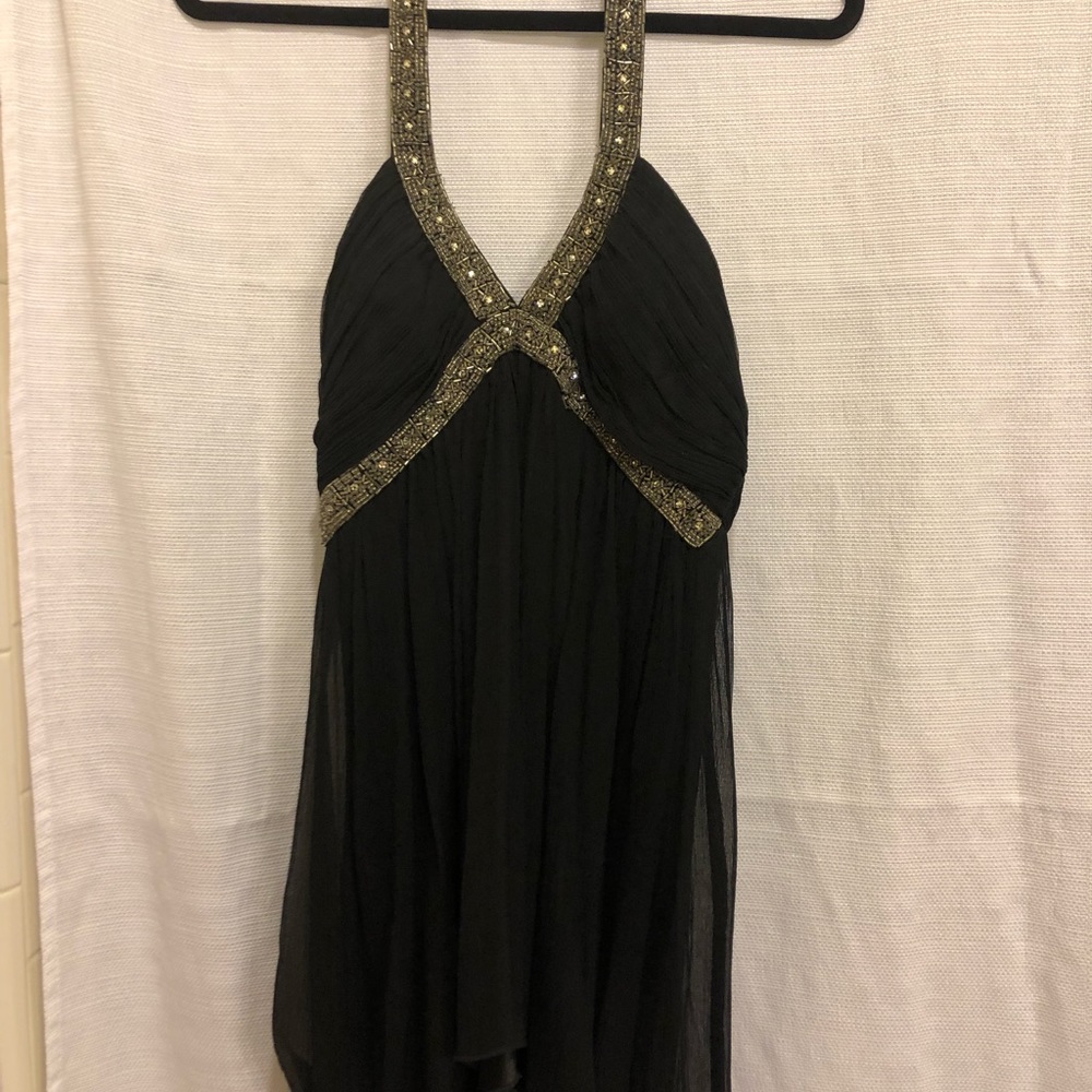 Black, halter By: EXPRESS /beaded, chiffon flowing top!